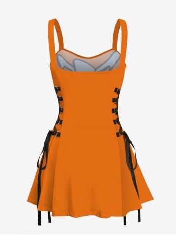 Interesting Watermelon Tie Print Lace Up Hawaii Tank Dress