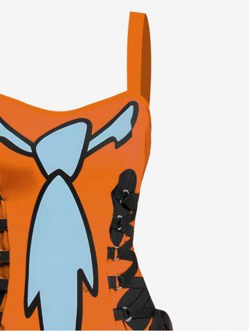 Interesting Watermelon Tie Print Lace Up Hawaii Tank Dress