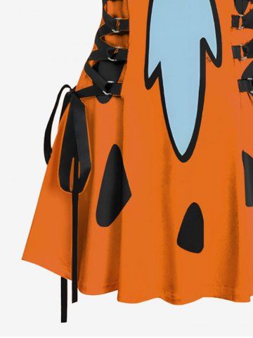 Interesting Watermelon Tie Print Lace Up Hawaii Tank Dress