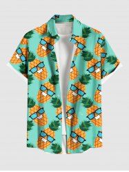 Plus Size Pineapple Sunglasses Print Buttons Pocket Hawaii Shirt For Men -  