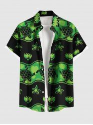 Plus Size Turtle Starfish Shell Colorblock Print Buttons Pocket Hawaii Shirt For Men -  