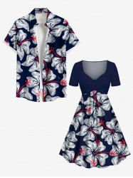 Tropical Hibiscus Flower Print Plus Size Matching Hawaii Beach Outfit For Couples -  