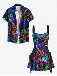 Music Notes Guitar Colorful Glitter 3D Print Plus Size Matching Outfit For Couples -  