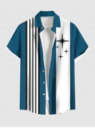 Plus Size Star Stripes Colorblock Print Buttons Pocket Hawaii Shirt For Men -  