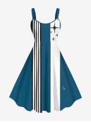 Plus Size Star Stripes Colorblock Print Hawaii Tank Dress -  