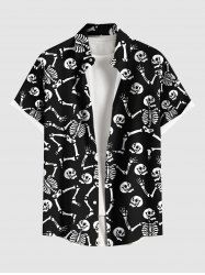 Plus Size Skulls Skeleton Print Buttons Pocket Shirt For Men -  