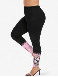 Leggings grande taille à imprimé tête de mort, couronne, ailes, rose et lettres - Noir 5X