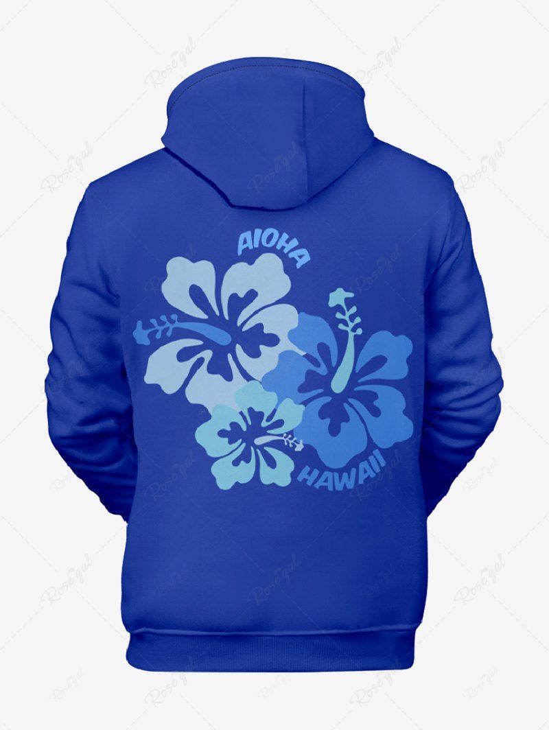 Sweat à Capuche Imprimé Plante Tropicale Grande Taille avec Poche à Cordon de Serrage pour Homme Bleu 8XL