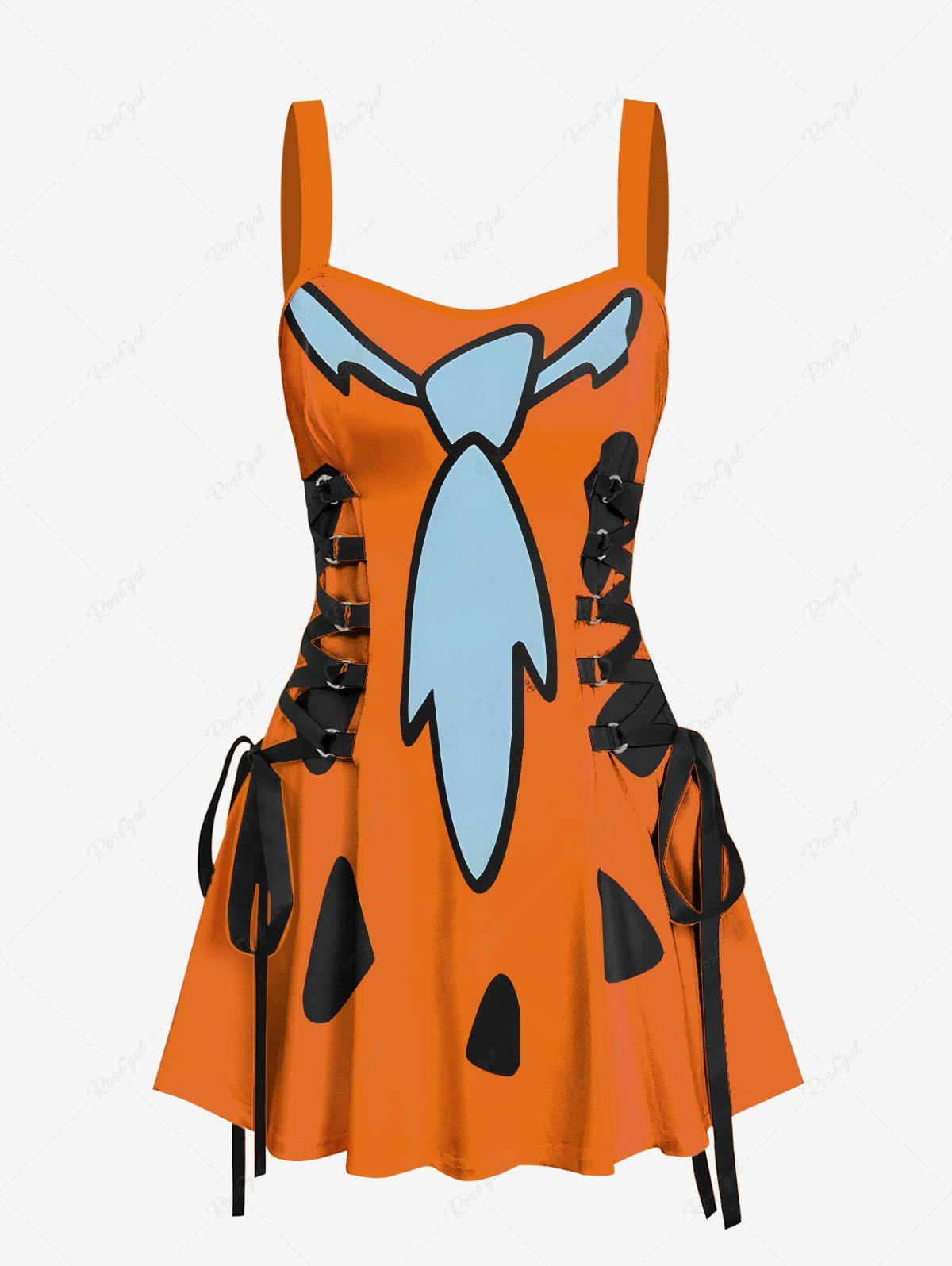Fancy Interesting Watermelon Tie Print Lace Up Hawaii Tank Dress  