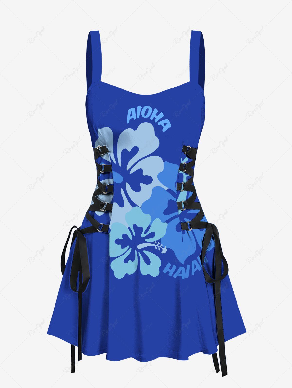 Outfit Tropical Hibiscus Flowers Print Lace Up Hawaii Tank Dress  