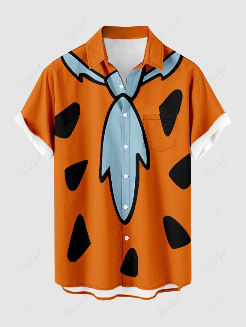 Chemise Amour Pastèque Imprimé Nouée avec Poche de Grande Taille pour Homme Orange S