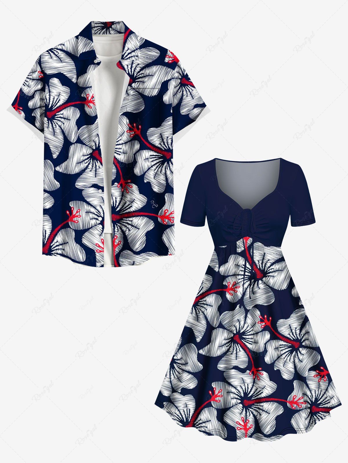Shops Tropical Hibiscus Flower Print Plus Size Matching Hawaii Beach Outfit For Couples  