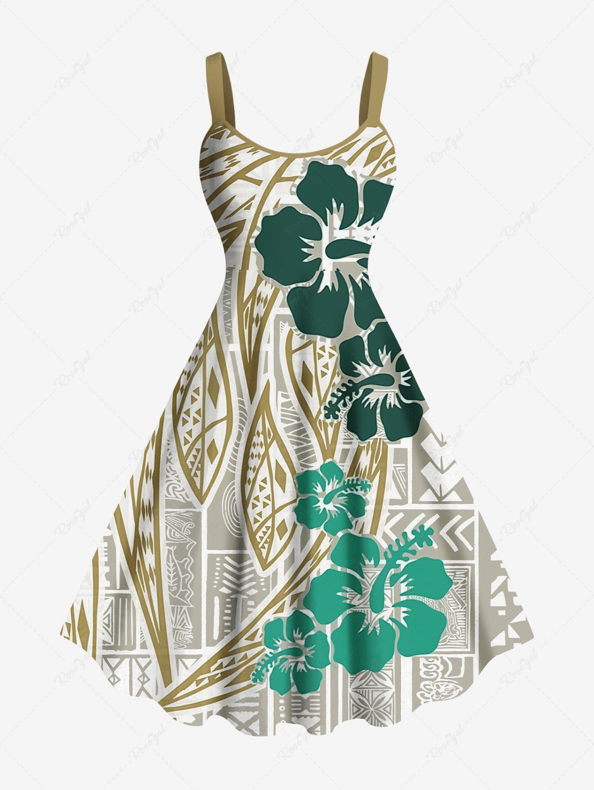 Robe Débardeur Grande Taille Florale à Motif Feuilles Tropicales Multi-A 6X