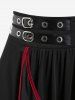 Haut Péplum Rose Imprimée de Grande Taille à Lacets et de Jupe Ligne A Mi-Longue à Volants - Rouge 