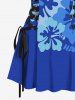 Tropical Hibiscus Flowers Print Lace Up Hawaii Tank Dress -  