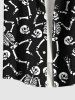 Plus Size Skulls Skeleton Print Buttons Pocket Shirt For Men -  