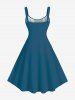 Robe à Bretelle Bouclée Rayée Etoile Imprimée en Blocs de Couleurs de Grande Taille - Vert L