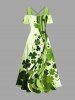 Plus Size St. Patrick's Day Four Leaf Clover Print Cold Shoulder Crisscross Maxi Dress -  
