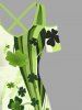 Plus Size St. Patrick's Day Four Leaf Clover Print Cold Shoulder Crisscross Maxi Dress -  
