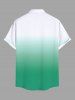 Plus Size Coconut Tree Bus Letters Print Hawaii Ombre Button Pocket Shirt For Men -  