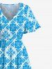 Plus Size Vintage Geometric Floral Tropical Leaves Print Hawaii Split Pocket A Line Midi Dress -  