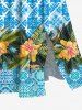 Plus Size Vintage Geometric Floral Tropical Leaves Print Hawaii Split Pocket A Line Midi Dress -  