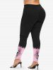 Plus Size Skull Crown Wing Rose Flower Letters Print Leggings -  