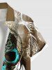 Plus Size Distressed Skull Dreamcatcher Feather Wing Print Hawaii Button Pocket Shirt For Men -  