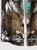 Plus Size Distressed Skull Dreamcatcher Feather Wing Print Hawaii Button Pocket Shirt For Men -  