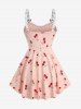 Plus Size Cherry Print Lace-up Grommets Buckle Surplice Lace Trim Tank Top -  