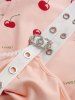 Plus Size Cherry Print Lace-up Grommets Buckle Surplice Lace Trim Tank Top -  