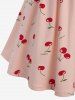 Plus Size Cherry Print Lace-up Grommets Buckle Surplice Lace Trim Tank Top -  