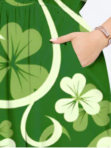 Plus Size St. Patrick's Day Clover Leaves Print Split Midi Dress