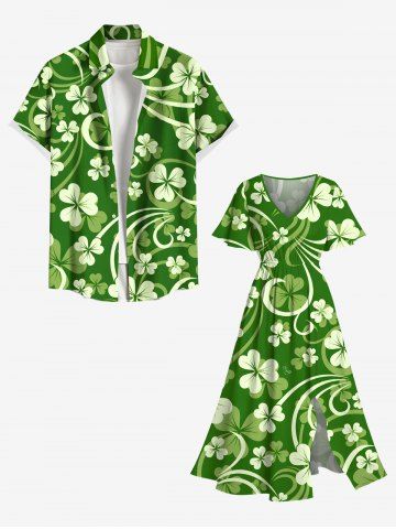 Plus Size St. Patrick's Day Clover Leaves Print Split Midi Dress