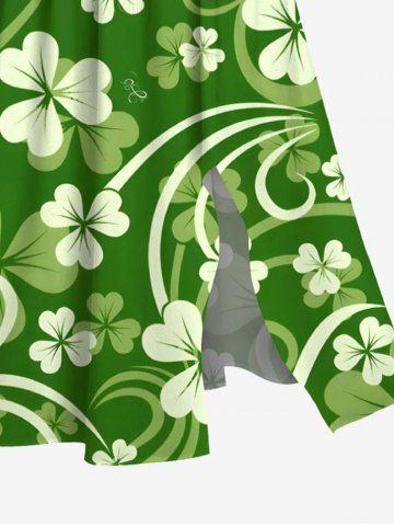 Plus Size St. Patrick's Day Clover Leaves Print Split Midi Dress