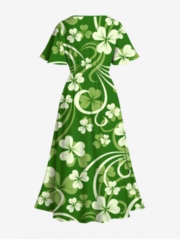 Plus Size St. Patrick's Day Clover Leaves Print Split Midi Dress
