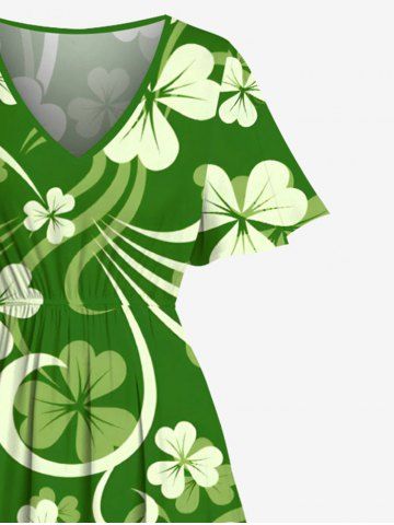 Plus Size St. Patrick's Day Clover Leaves Print Split Midi Dress