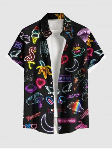 Chemise Néon Lune Cœur Flamant Imprimés de Grande Taille avec Poche en Forme de Nuage