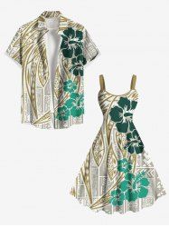 Contrastant Imprimé Feuilles Tropicales Grande Taille Costume de Plage Rouleau pour Couples - Multi-A 