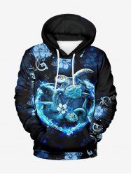Plus Size Tropical Hibiscus Flower Turtle Heart Print Pocket Drawstring Hawaii Hoodie For Men -  