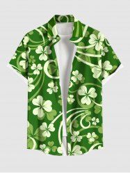 Plus Size St. Patrick's Day Clover Leaves Print Buttons Pocket Shirt For Men -  