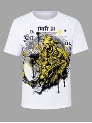Plus Size Skeleton Wizard Sickle Cross Letters Print T-shirt For Men -  