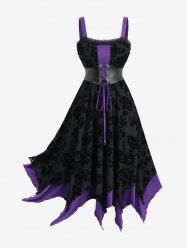 Robe débardeur asymétrique à lacets et volants style gothique grande taille avec fleurs roses - Pourpre  3X | US 22-24