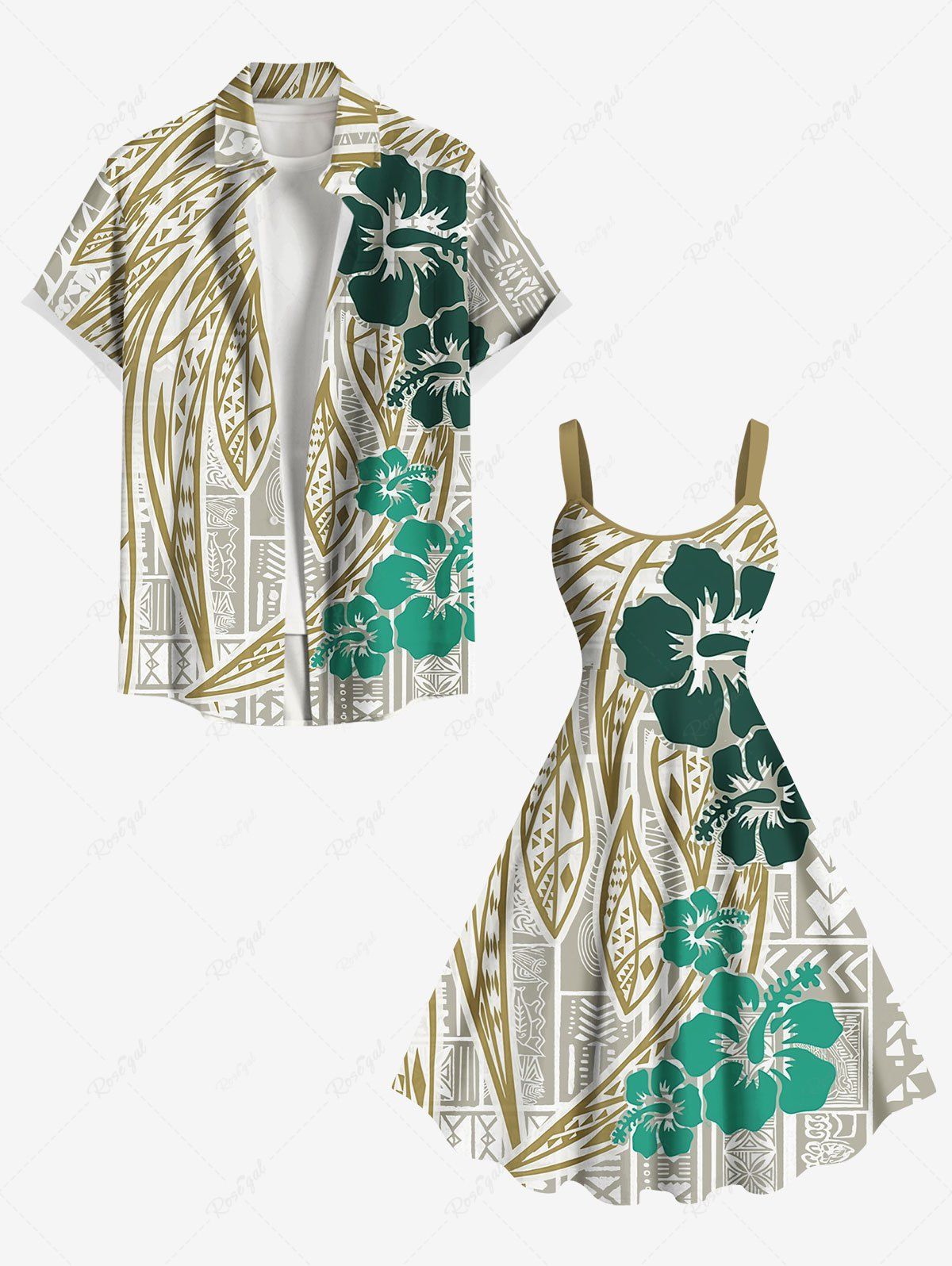 Contrastant Imprimé Feuilles Tropicales Grande Taille Costume de Plage Rouleau pour Couples Multi-A 