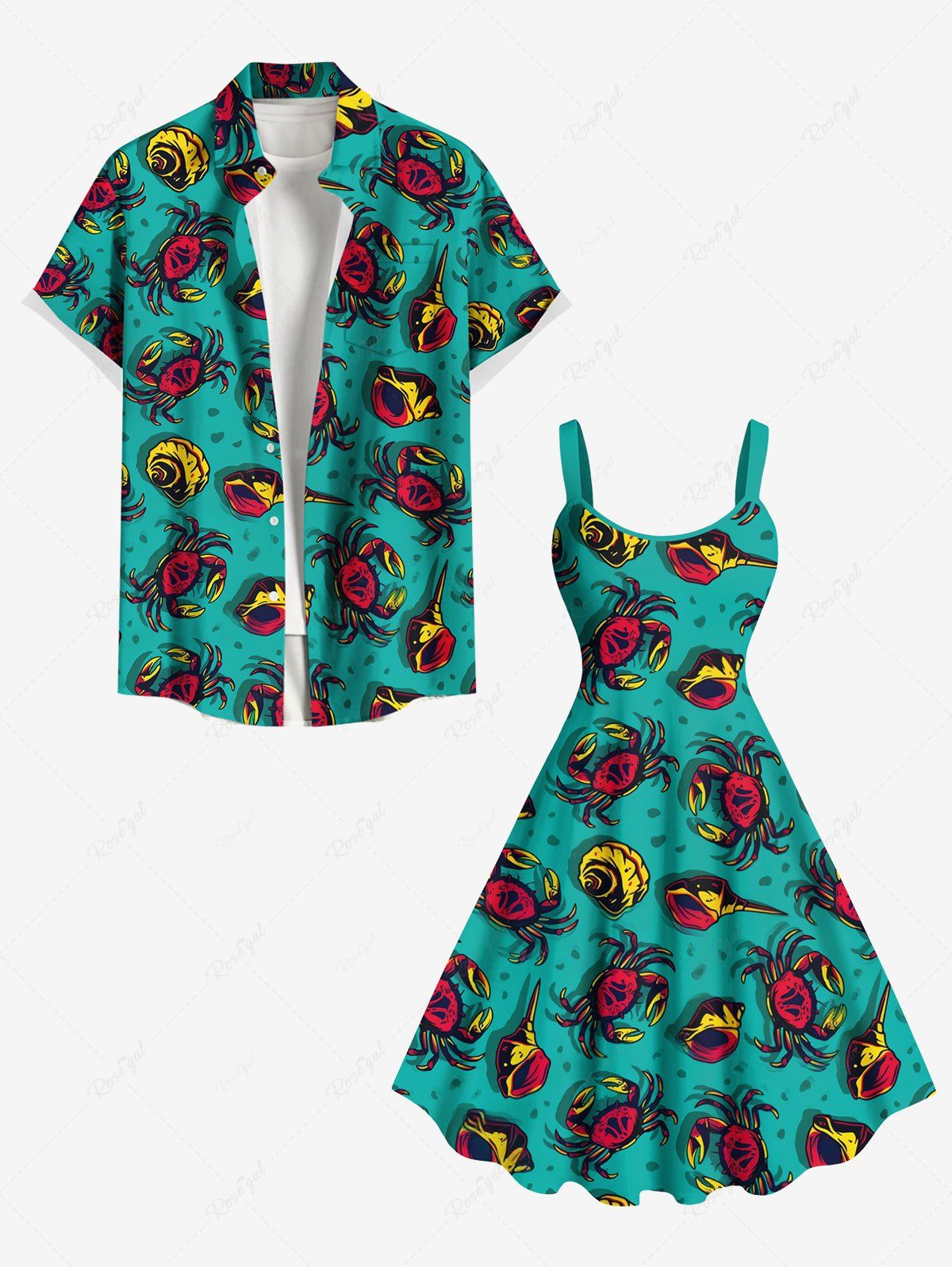 Outfit Crab Conch Shell Print Plus Size Matching Hawaii Sea Creatures Beach Outfit For Couples  