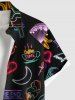 Plus Size Neon Flamingo Cherry Banana Heart Moon Wing Cloud Print Hawaii Button Pocket Shirt For Men -  