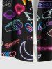 Plus Size Neon Flamingo Cherry Banana Heart Moon Wing Cloud Print Hawaii Button Pocket Shirt For Men -  