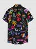 Plus Size Neon Flamingo Cherry Banana Heart Moon Wing Cloud Print Hawaii Button Pocket Shirt For Men -  