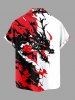 Plus Size Contrast Dragon Ink Painting Splatter Print Hawaii Button Pocket Shirt For Men -  