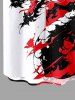 Plus Size Contrast Dragon Ink Painting Splatter Print Hawaii Button Pocket Shirt For Men -  